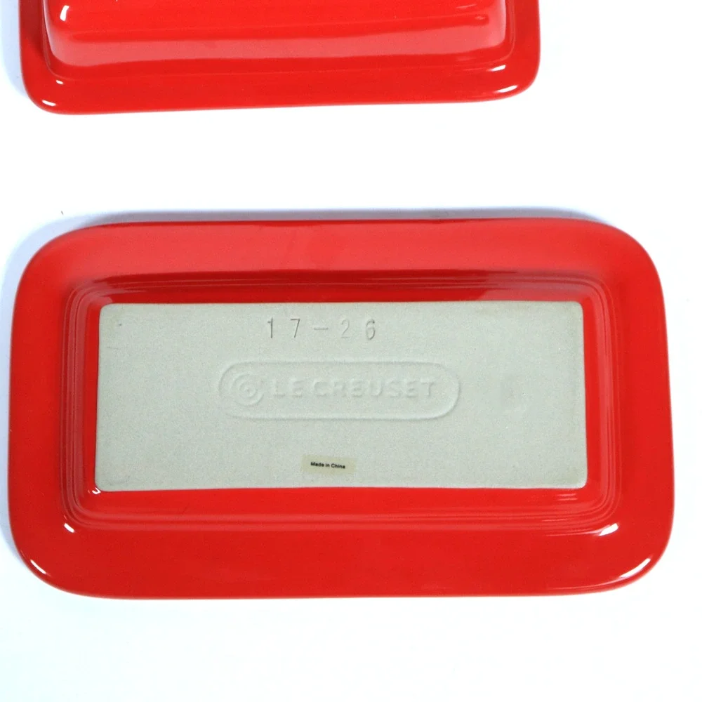 Le Creuset Cerise Red Covered Butter Dish Stoneware 2 Piece Set